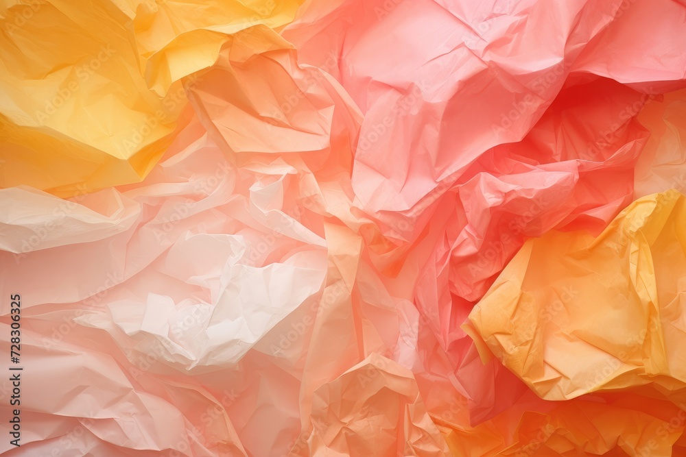 Fototapeta premium Soft Crumpled Paper Texture in Pastel Orange and Yellow Hues Generative AI