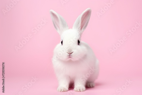 Adorable White Bunny on Pink: A Portrait of Cuteness and Charm Generative AI © Gelpi