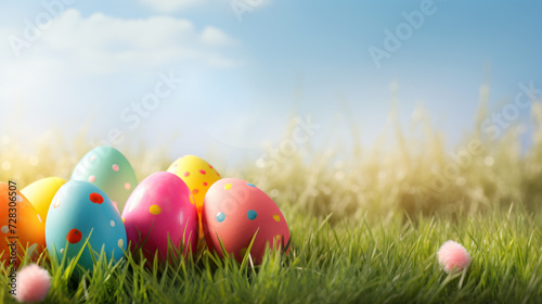 Beautiful easter eggs in spring grass