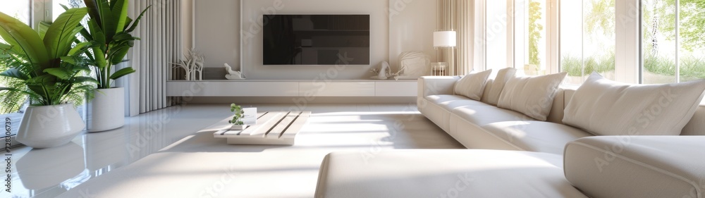 Modern luxury living room white sofa pillows with tv unit and ...