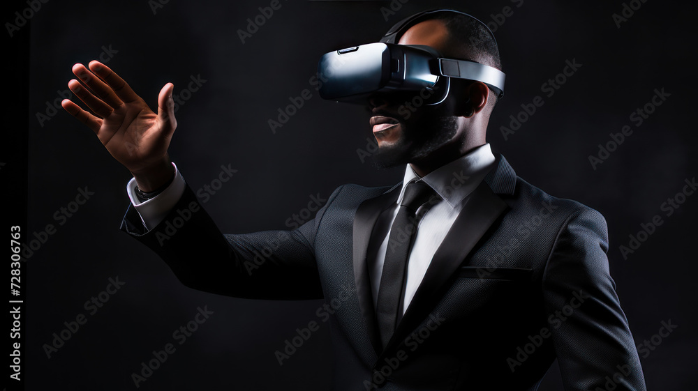 double exposure Amazed young woman or man touching the air during the VR experience. on gamer background double exposure Amazed young woman or man touching the air during the VR experience. on gamer background