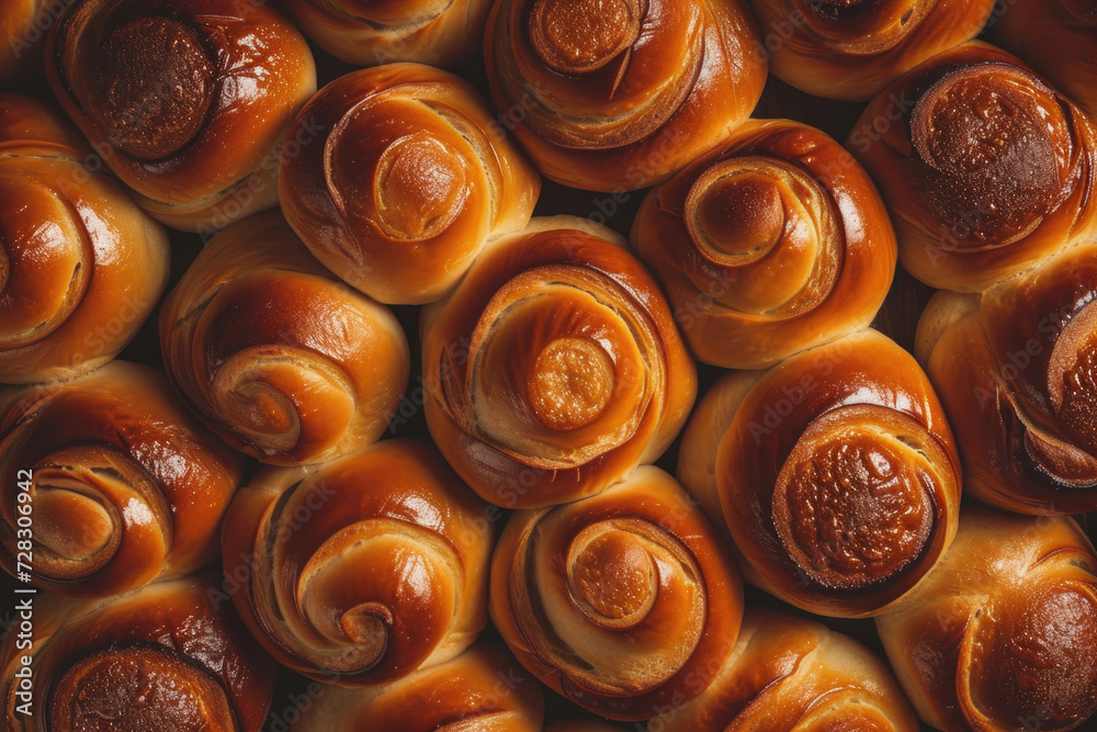 A mouthwatering view from above showcasing an array of warm, just-baked buns