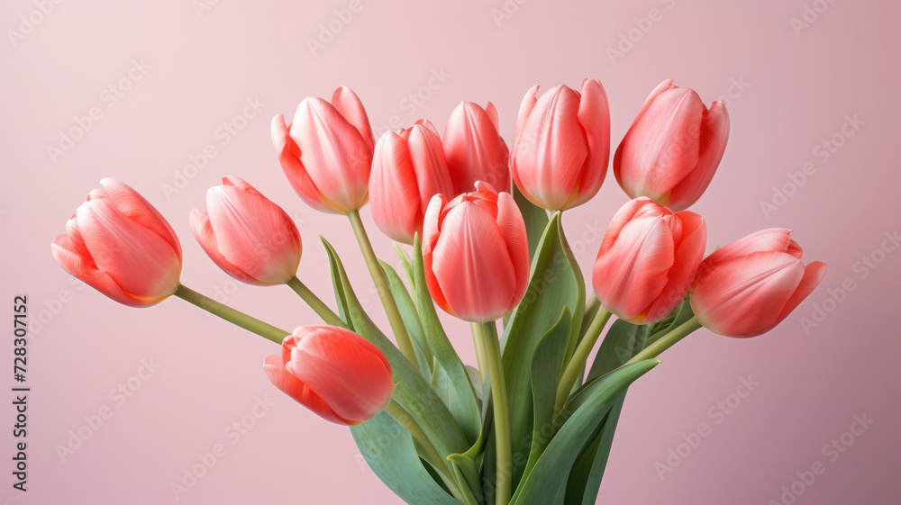 Light pink tulip bouquet on a plain background