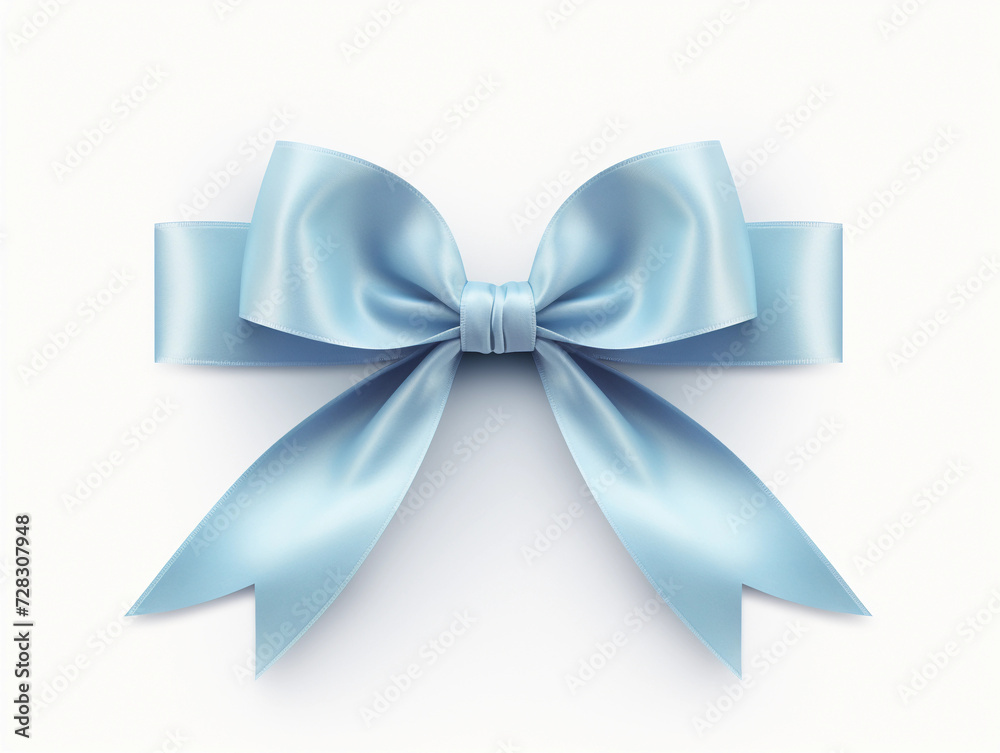 Naklejka premium Pastel blue shiny luxury silky gift ribbon with bow, great for Christmas, birthday, Valentine's Day, Anniversary Gift packing, isolated on white background 