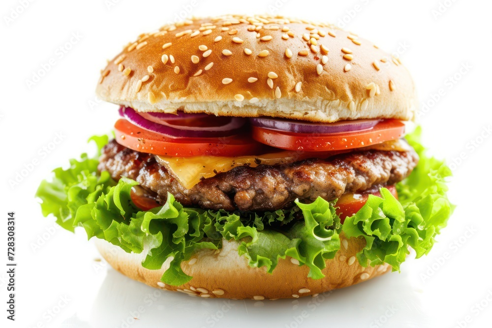 Delicious fresh homemade burger upclose isolated on white Delicious fresh homemade burger upclose isolated on white