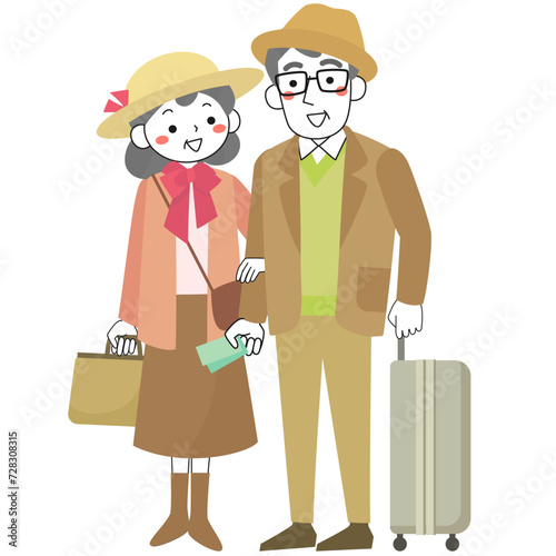 旅行に出かけるシニア夫婦