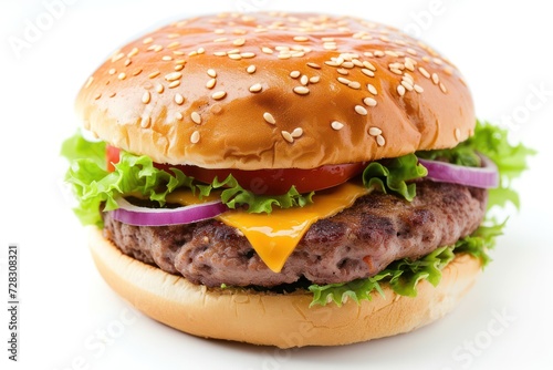 Delicious fresh homemade burger upclose isolated on white