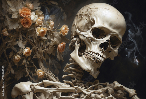 Death. Skull and Flowers