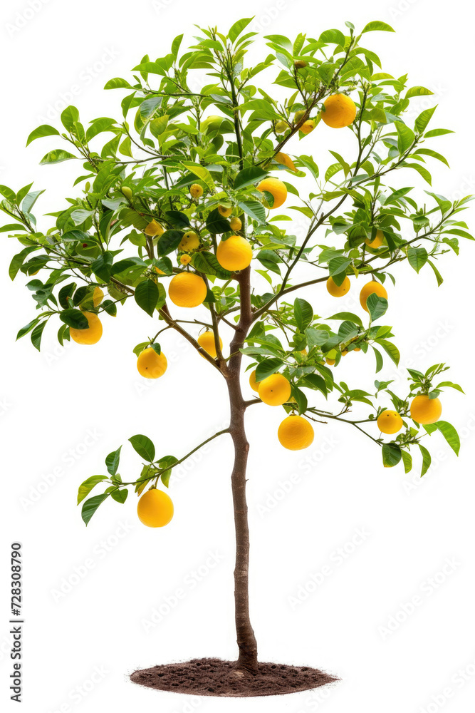 Lemon tree with fruits isolated on white background
