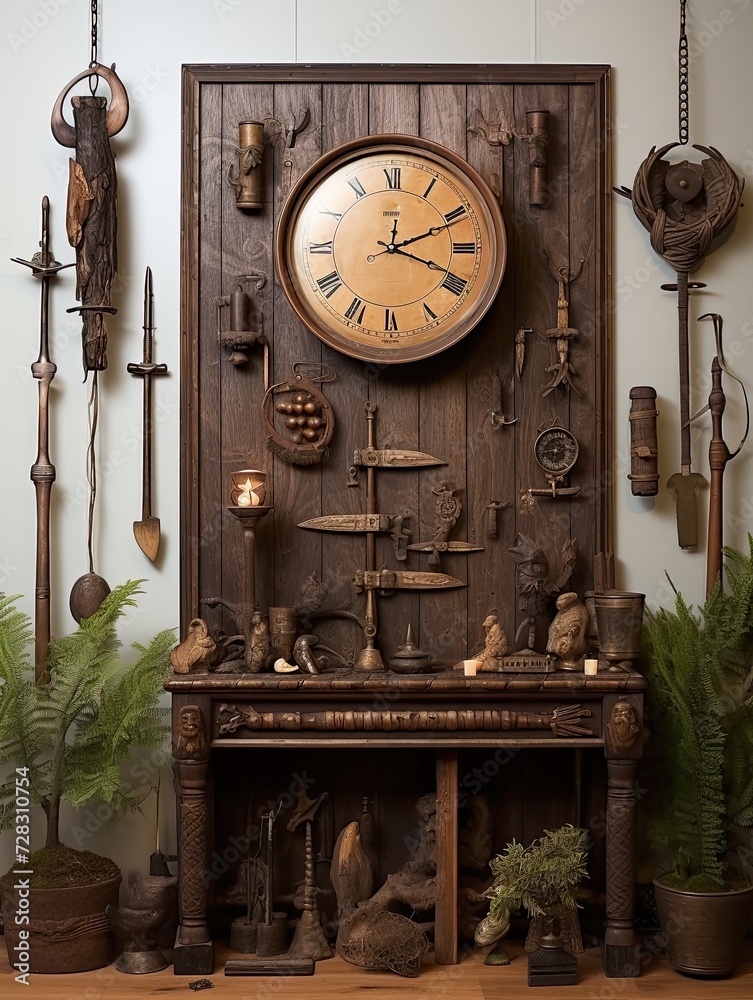 Antique Nautical Instruments Forest Wall Art: Immersive Nautical Tools in Woodland Settings