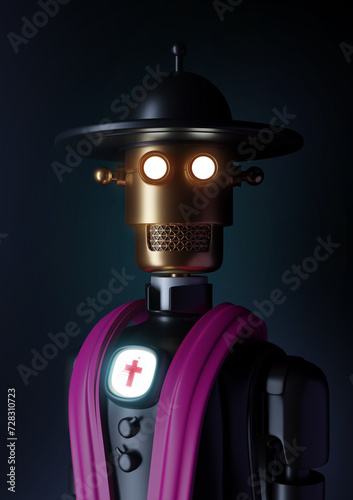 Cartoon robot in realistic cyberpunk or steampunk retro style. Creative 3d illustration. Bright concept design futuristic character.