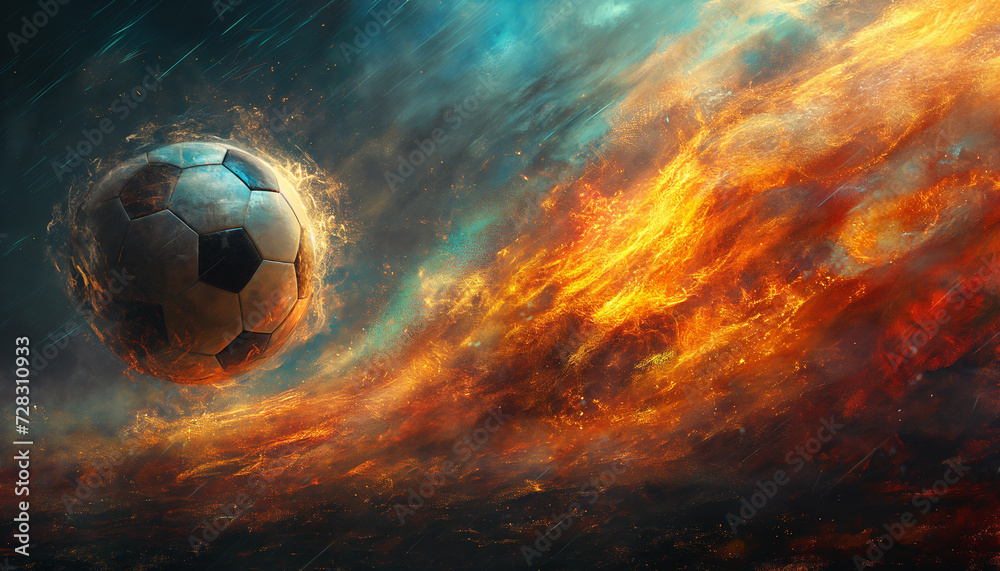 Fototapeta premium Burning Soccer Ball: Energy, Dynamics, Power, Speed, Fire, Flames, Sparks