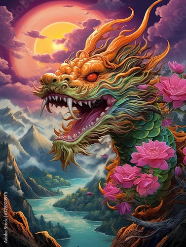 Fire-Breathing Asian Dragon Festival Canvas Print - Inspiring Landscape with Exquisite Dragon Designs