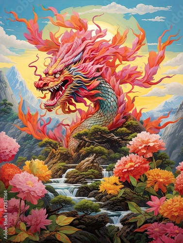 Asian Dragon Festival Art: Modern Landscape Celebrating Contemporary Dragon Festivities