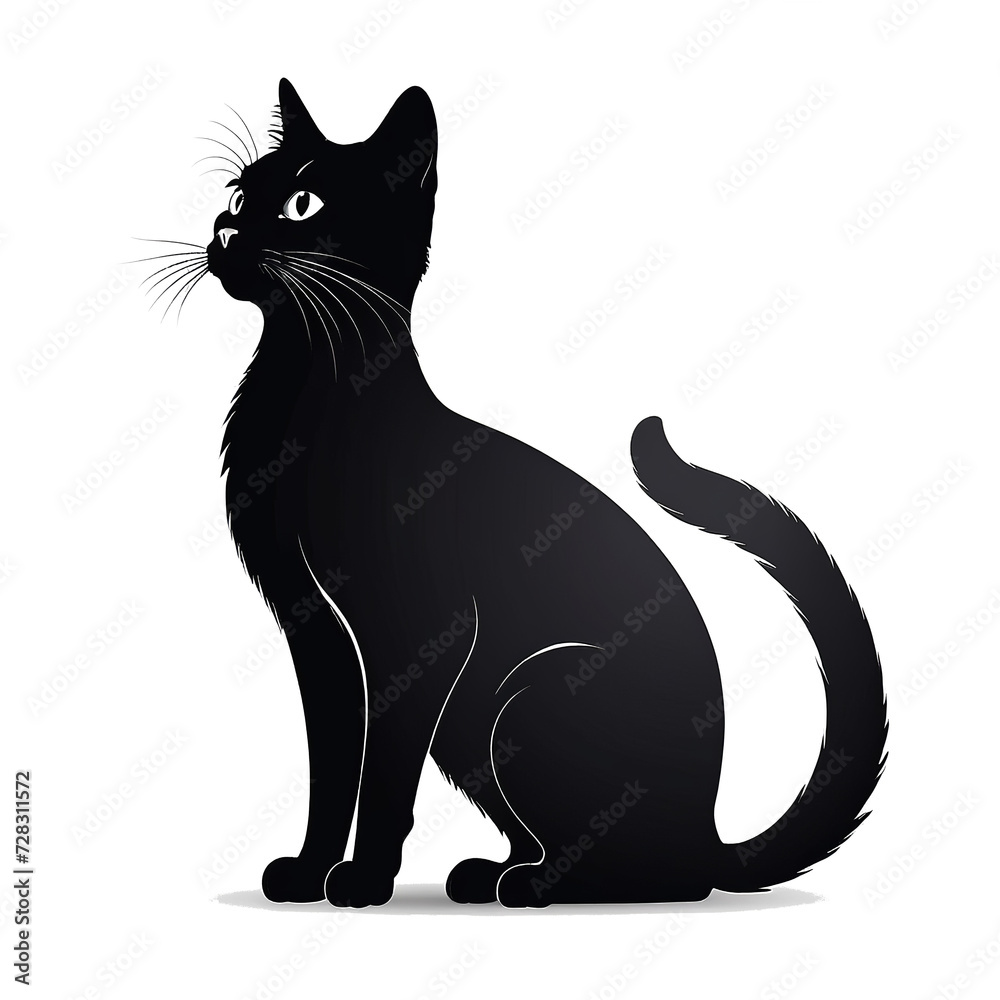 Isolated Cat Silhouette Vector on White Background