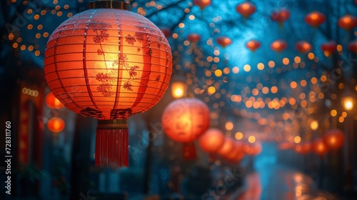 Chinese New Year Celebration Lights, Lanterns, and Flowers Generative AI