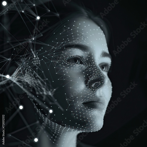 AI, artificial intelligence, predictive algorithm using facial coding and eye tracking to measure a person's response to an advertising campaign. Ad attention research, neuromarketing, facial encoding