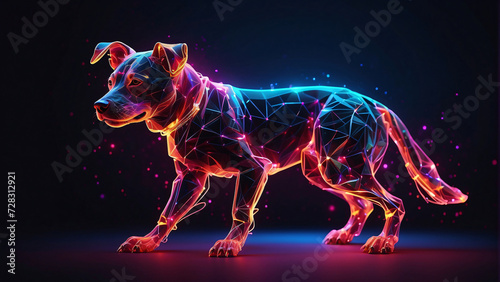dog with colorful line style on dark background
