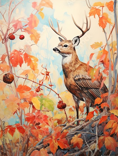 Autumn Wildlife Transitions: Canadian Fauna Sketched in a Fall Landscape