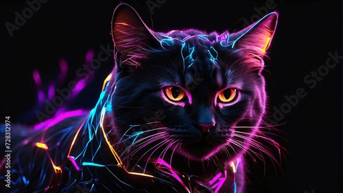 cat with colorful line style on dark background