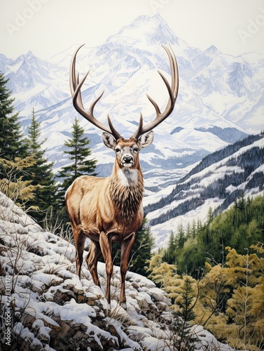 Canadian Wildlife Sketches: Alpine Species of Canada - Snow-Capped Mountain Print © Michael