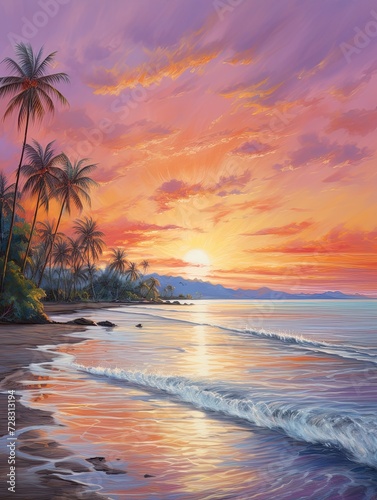 Caribbean Beach Sunsets: Tranquil Evening Waves - Beach Scene Painting