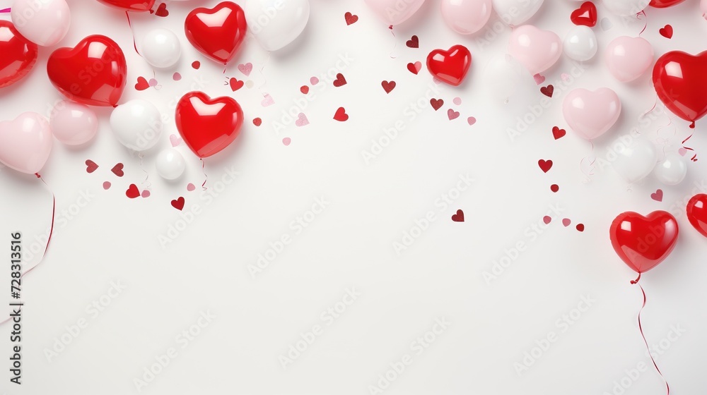 Valentine's Day backdrop featuring delicate white paper hearts and a blank card Valentine's Day backdrop featuring delicate white paper hearts and a blank card