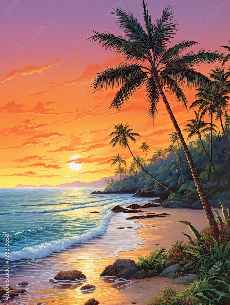 Caribbean Beach Sunsets: Captivating Panoramic Prints of Tranquil Tropical Vistas