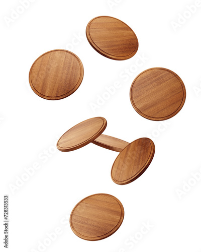 Falling wooden Cutting Board, isolated on white background, full depth of field