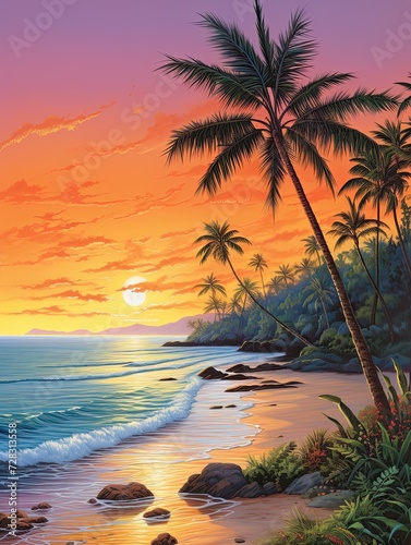 Caribbean Beach Sunsets: Captivating Panoramic Prints of Tranquil Tropical Vistas