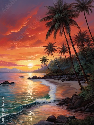 Caribbean Beach Sunsets Seascape Art Print: Calm Caribbean Seas at Nightfall