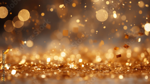 Golden glitter bokeh background for festive celebration events