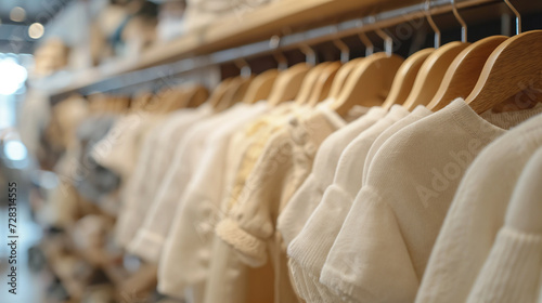 baby bodysuits on hangers in a store