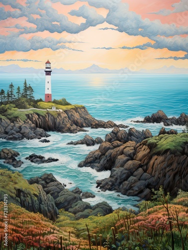 Coastal Lighthouse Views: Majestic Overlooking Coastal Valley Landscape