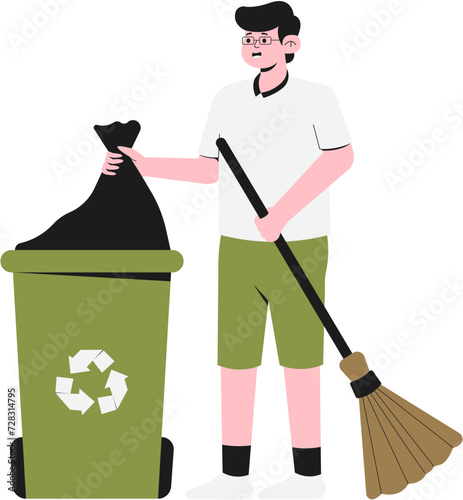 Man Putting Trash Into The Trash Box Illustration