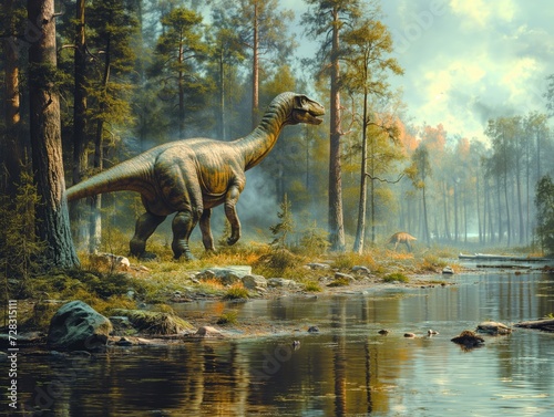dinosaur by river in the forest © Olexandr