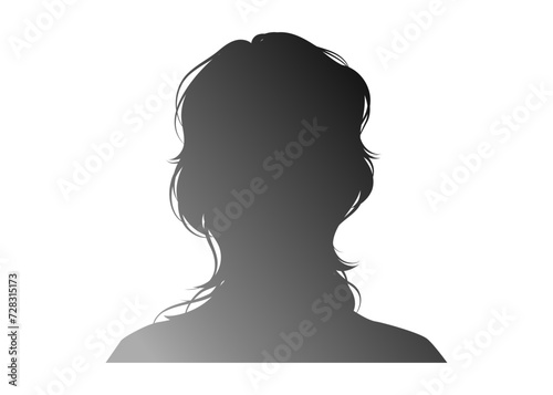 証明写真 セミロングの女性の顔写真のシルエット 上半身バストアップのイラスト