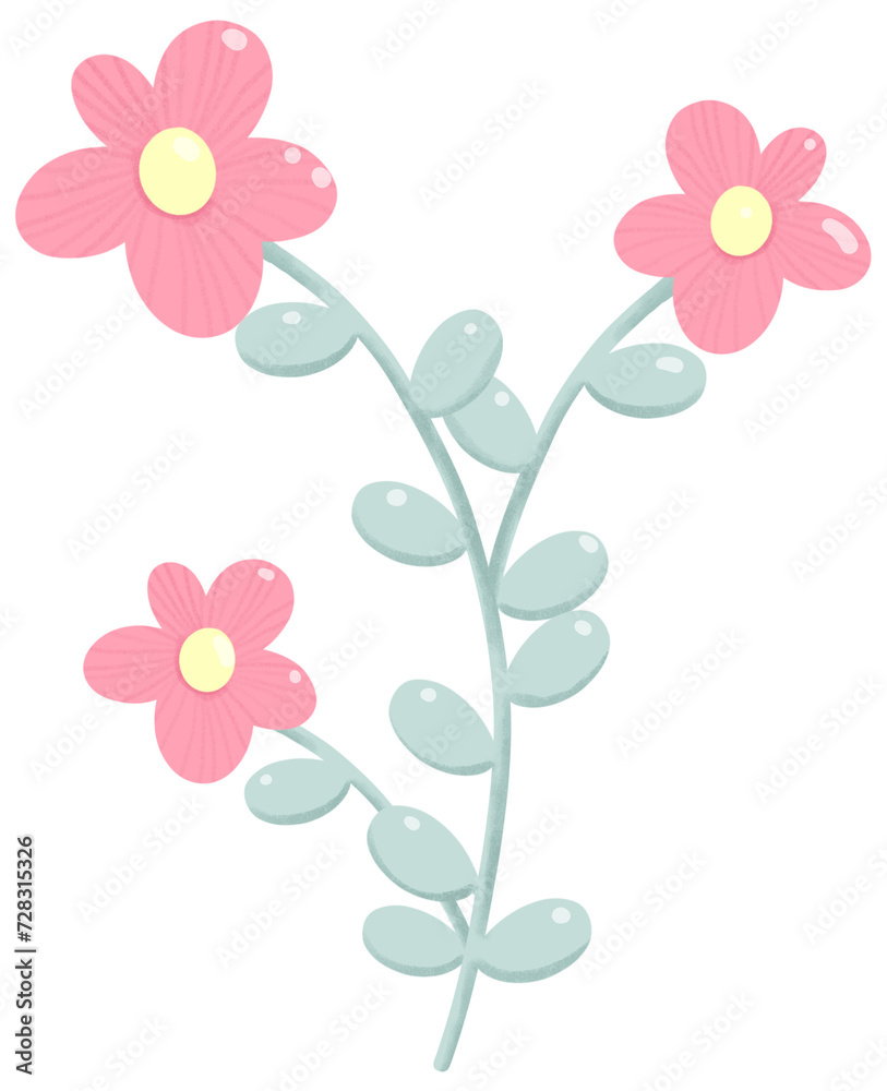 Pink flowers and leaves