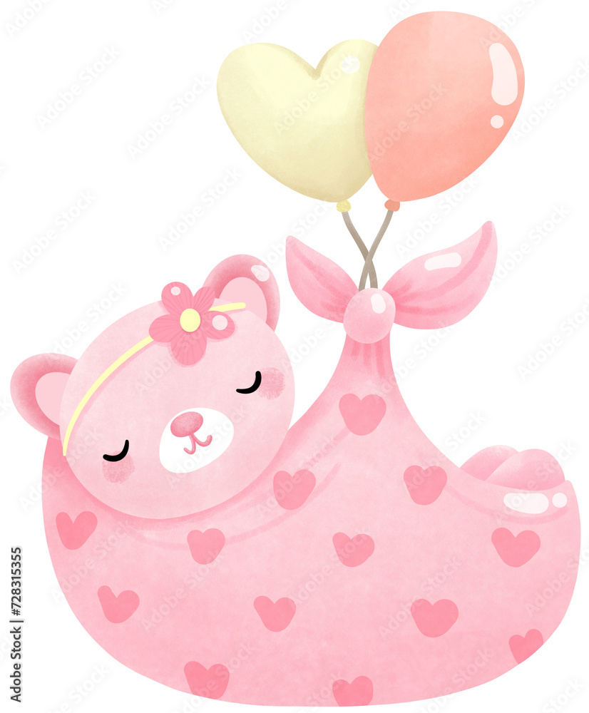 Bear sleep float with balloons