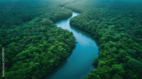 landscape river in the jungle top view
