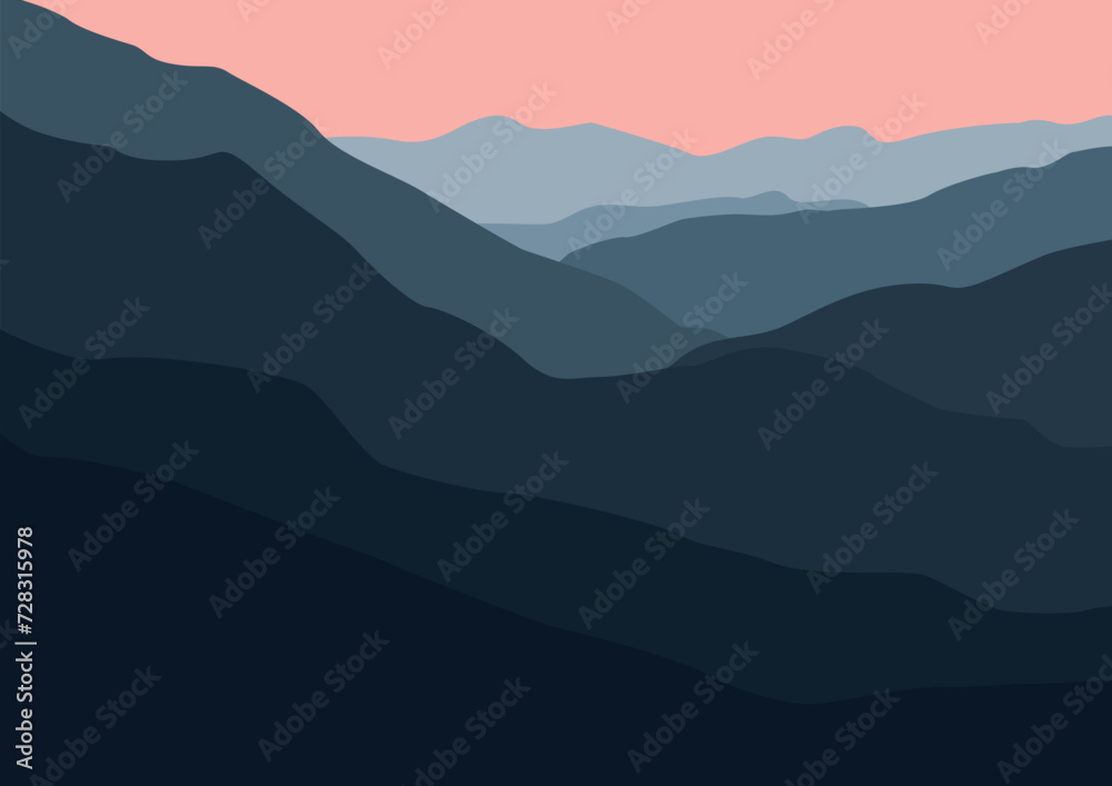 Landscape with mountains. Vector illustration in flat style.