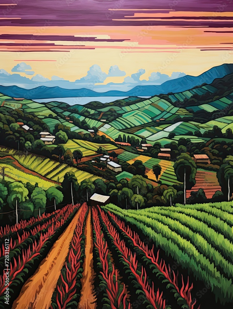 Fototapeta premium Vintage Cuban Cars Infused in a Picturesque Tobacco-Shrouded Artisanal Valley