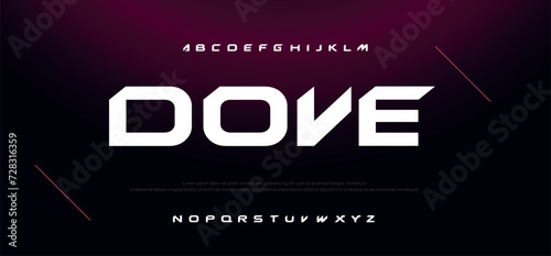 Dove creative modern urban alphabet font. Digital abstract moslem, futuristic, fashion, sport, minimal technology typography. Simple numeric vector illustration photo