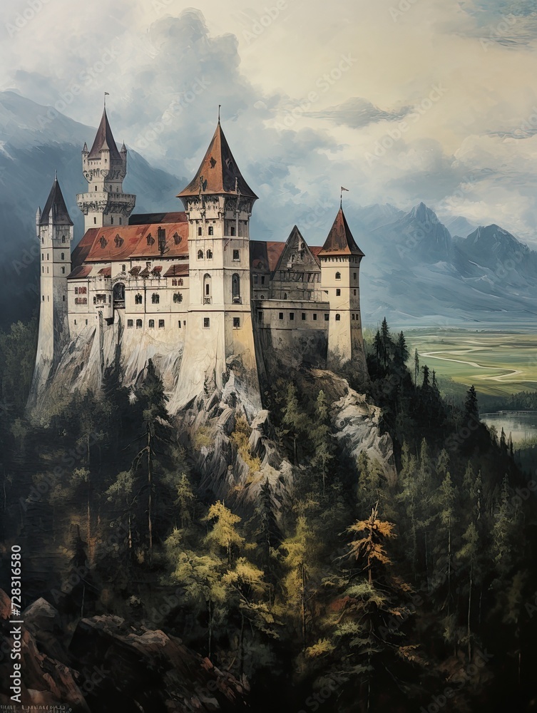 Vintage Painting: Majestic European Castles and Historic Castle Art