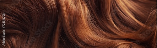Header with womans beautiful brunette hair. Close up view of a wavy shiny curls. Hair colouring