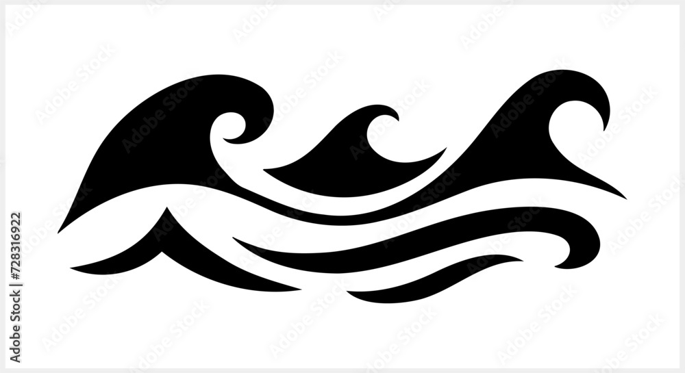 Doodle water wave clipart isolated. Hand drawn art. Stencil Vector stock illustration. EPS 10
