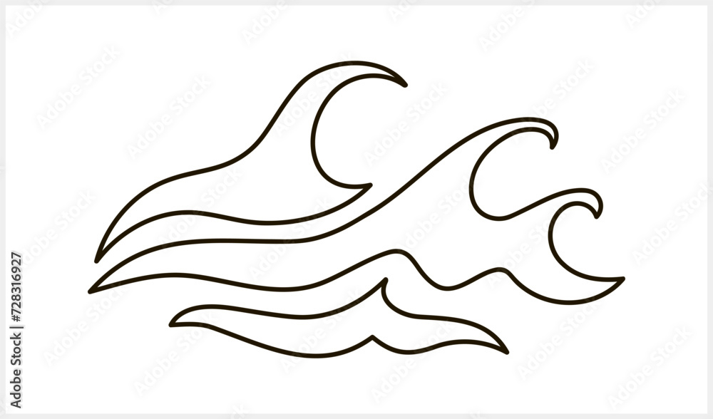 Doodle water wave clipart isolated. Hand drawn art. Sketch Vector stock illustration. EPS 10