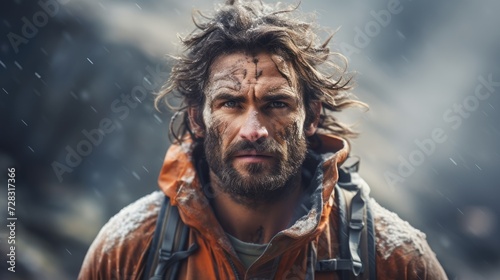 Climber man portrait on blurred background © brillianata