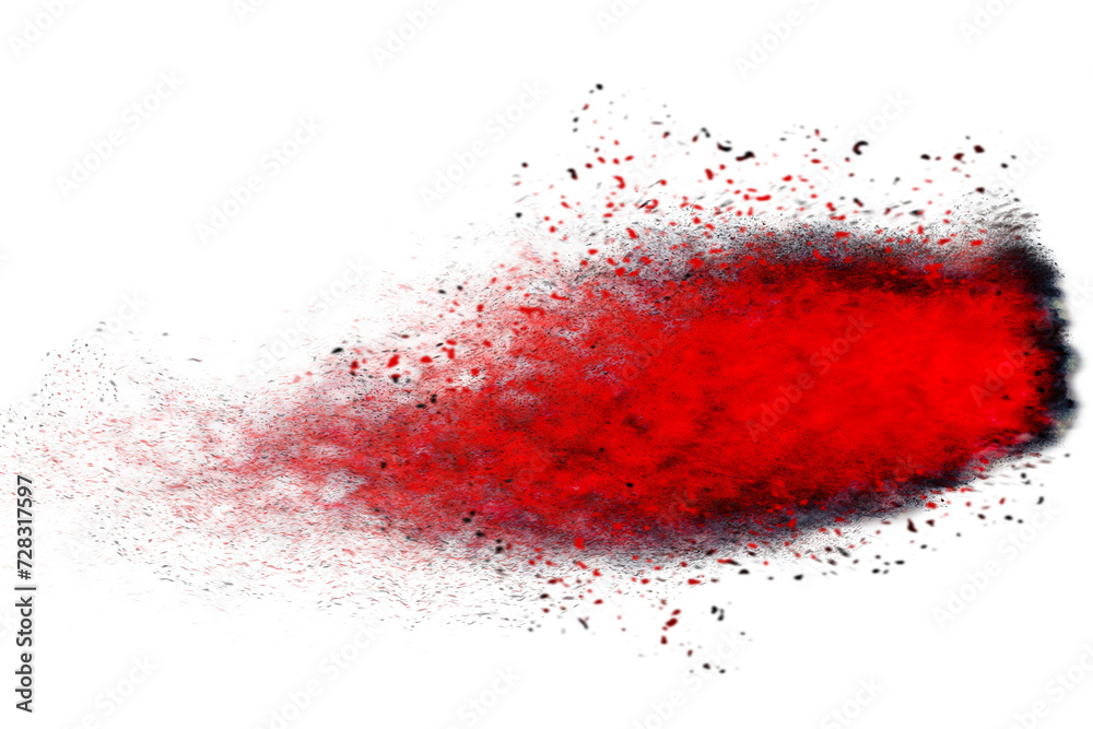 Red Abstract artistic nature. Dispersion, splatter effect. 