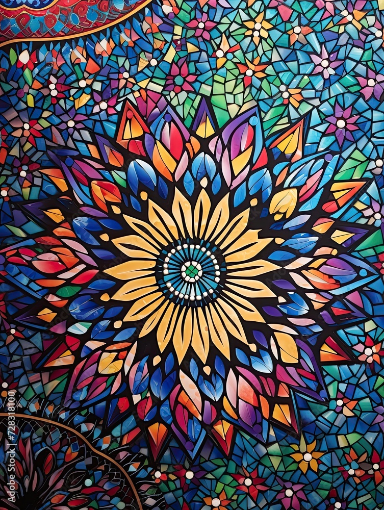 Middle Eastern Mosaic Patterns: Acrylic Art Showcasing Vibrant Mosaic Paintwork